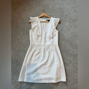 White Ruffle Sleeve V-Neck Dress